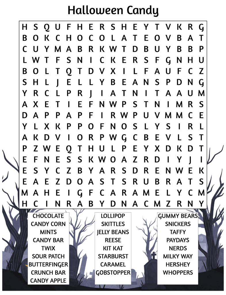 Halloween Candy Free Wordsearch