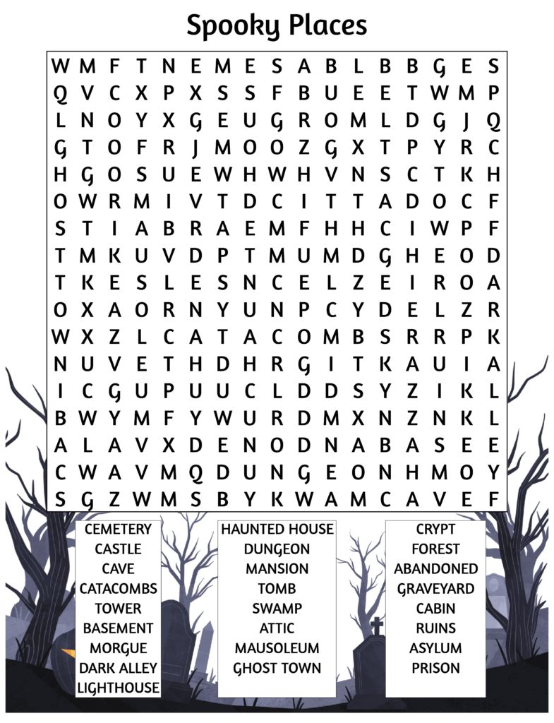 Spooky Places Free Wordsearch